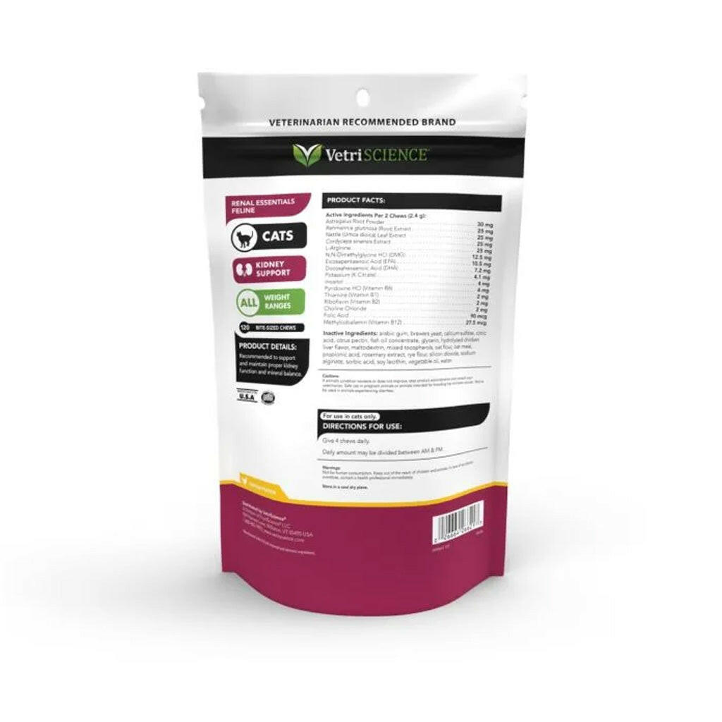 VetriScience Renal Essentials Kidney Supplement for Cats (120 Bite-Sized Chews)