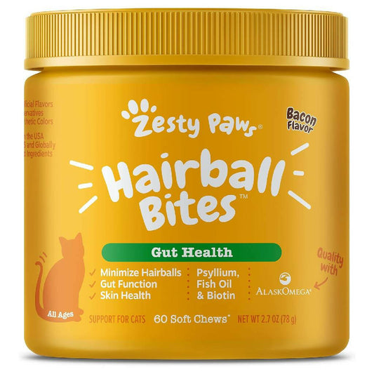 Zesty Paws Hairball Bites Salmon Flavored Chews for Cat (60 ct)