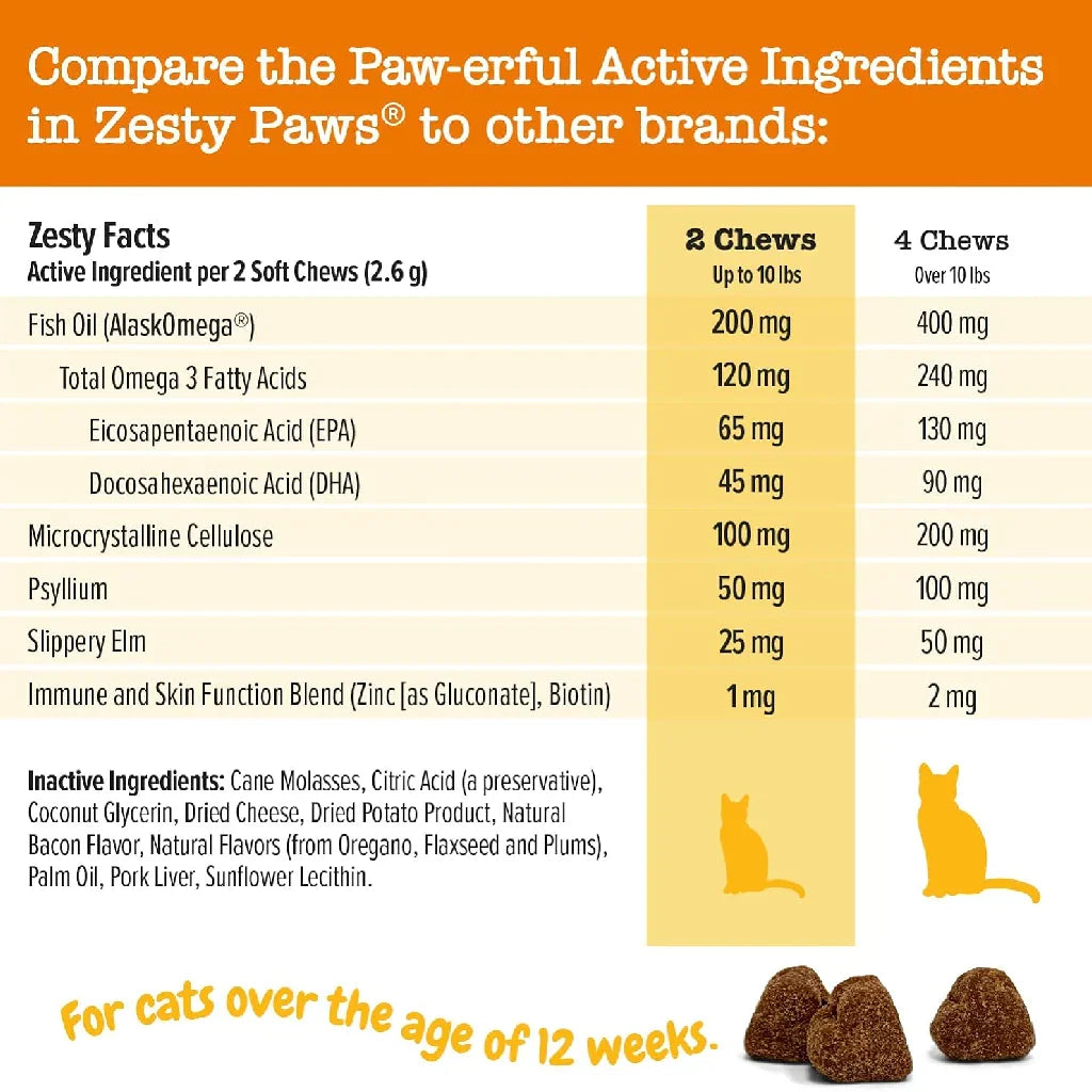 Zesty Paws Hairball Bites Salmon Flavored Chews for Cat (60 ct)